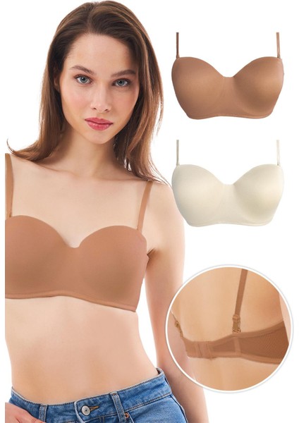 Balenli Toparlayıcı Dolgusuz Straplez Sütyen 2li Paket-3
