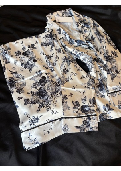 Çiçekli Pantolon Uzun Kollu Saten Takım