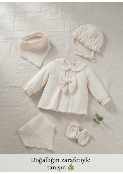 Kız Bebek 5'li Yeni Doğan Dantelli Müslin Zıbın Takımı %100 Pamuk | Yeni Doğan Hediyelik