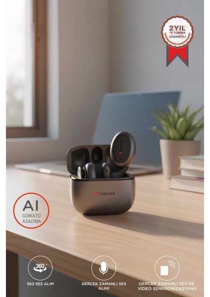 Wm-03 Siyah Aı Destekli Gürültü Azaltma Şarj Kutulu Kablosuz Yaka Mikrofonu