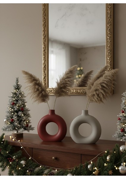 Yılbaşı Hediyesi: Pampaslı Kışlık Dekorasyon Ikili Halka Vazo Seti