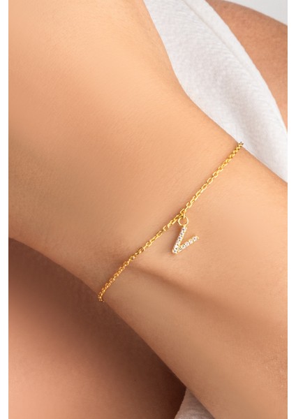 V Harfi 18 Ayar Sarı Altın Kaplama 18 cm Gümüş Bileklik indirimleri