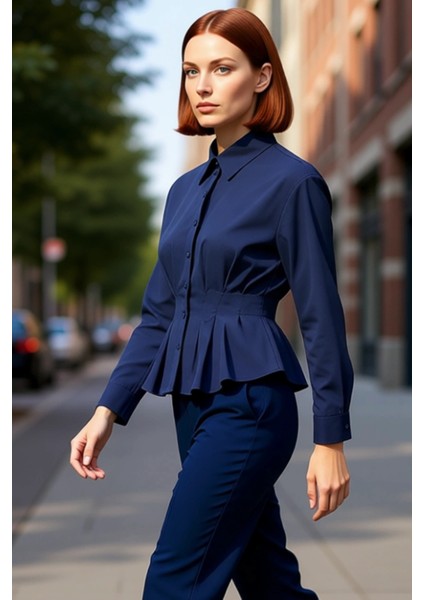 Kadın Dokuma Gömlek Bele Oturan Kesim Ofis Özel Davetler Modern Bir Görünüm Sunar Kaliteli