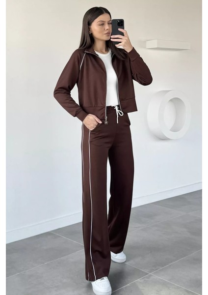 Kadın Şerit Detaylı Fermuarlı Eşofman Takımı P-00019042