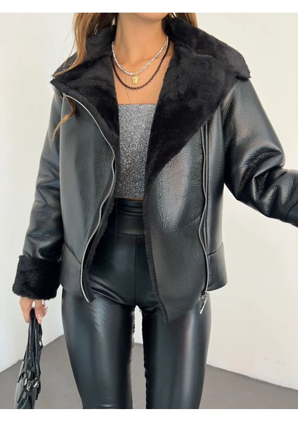 Kadın Fermuarlı Peluşlu Deri Ceket fiyatları