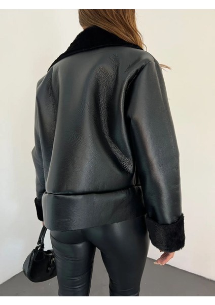 Kadın Fermuarlı Peluşlu Deri Ceket fırsatları