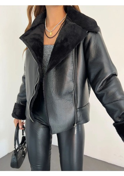 Kadın Fermuarlı Peluşlu Deri Ceket indirimleri