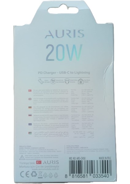 Auris ARS-CH50 20W iPhone Uyumlu Type-C Çıkışlı Şarj Aleti Seti fiyatları