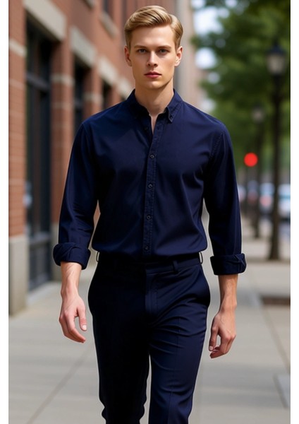 Unisex Regular Fit Pamuklu Keten Görünümlü Uzun Kollu Gömlek Gündelik Şıklık Sunar Estetik