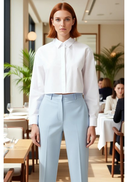 Kadın Crop Gömlek Sırt Dekolteli Keten Görünümlü Fonksiyonel Dayanıklı Kaliteli Konforlu Şık fiyatları