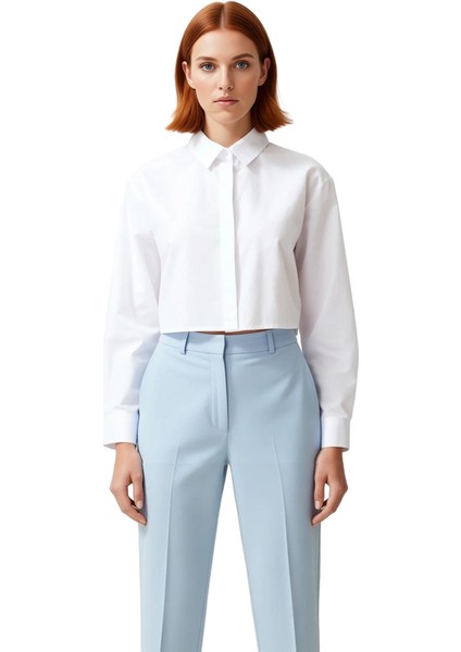 Kadın Crop Gömlek Sırt Dekolteli Keten Görünümlü Fonksiyonel Dayanıklı Kaliteli Konforlu Şık fırsatları