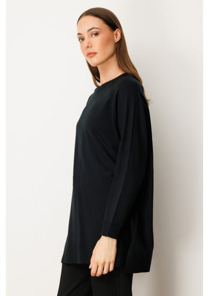 Kadın Arkası Düğmeli Sıfır Yaka Kazak 65413 Siyah fiyatları