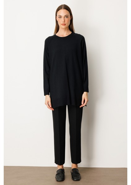 Kadın Arkası Düğmeli Sıfır Yaka Kazak 65413 Siyah modelleri