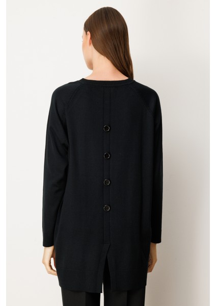 Kadın Arkası Düğmeli Sıfır Yaka Kazak 65413 Siyah fırsatları