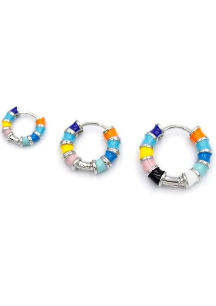 3'lü Renkli Halka Küpe - Gümüş fiyatları