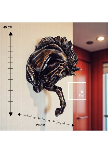 Turner Duvara Asma At Kafası Duvar Dekoru 45X28 cm At Figürü Ev ve Ofis Duvar Süsü Dekoratif Heykel
