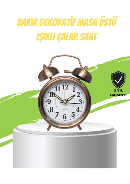 Buğz Nostaljik Bronz Metal Alarmlı Masa Saati Büyük Boy Dekoratif ve Şık Tasarım