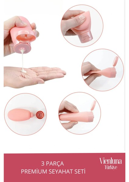 Premium Ürün Özel Çantalı Taşınabilir Tatil Seyahat Plaj Deniz Makyaj Krem Sprey Banyo Seti 3 Parça modelleri