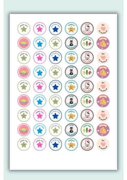 54 Adet Öğretmen Stickerı Motivasyon/ Öğrenci /ödül / Ödev Stickerı /a4 Boyutu/2,5 cm