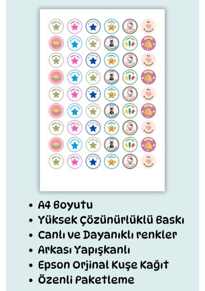 54 Adet Öğretmen Stickerı Motivasyon/ Öğrenci /ödül / Ödev Stickerı /a4 Boyutu/2,5 cm fiyatları