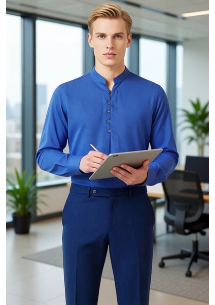 Erkek Modern Slim Fit Hakim Yaka Yarim Dugmeli Pamuklu Uzun Kollu Gomlek Fonksiyonel Rahat fırsatları