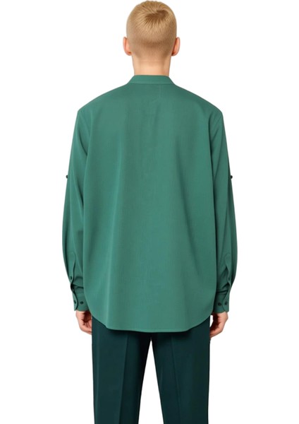 Erkek Düz Desen Hakim Yaka Slim Fit Pamuklu Keten Görünümlü Konforlu Uzun Kollu Gömlek Şık modelleri