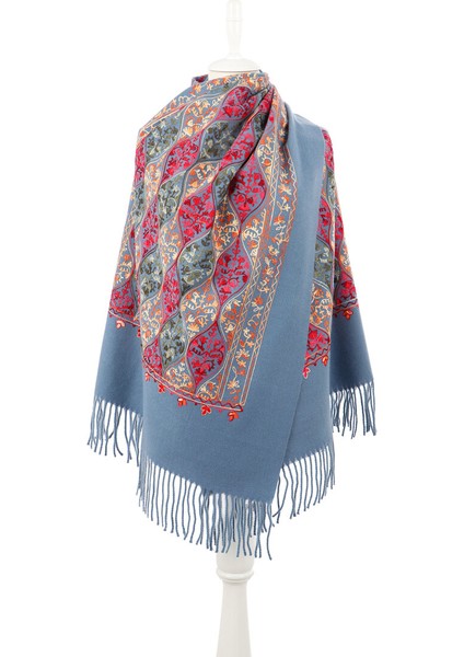 Indigo Nakışlı Kışlık Şal fiyatları