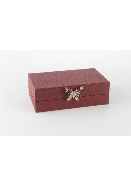 Bordo Kelebek Kulplu Deri Kutu 20X12X7CM