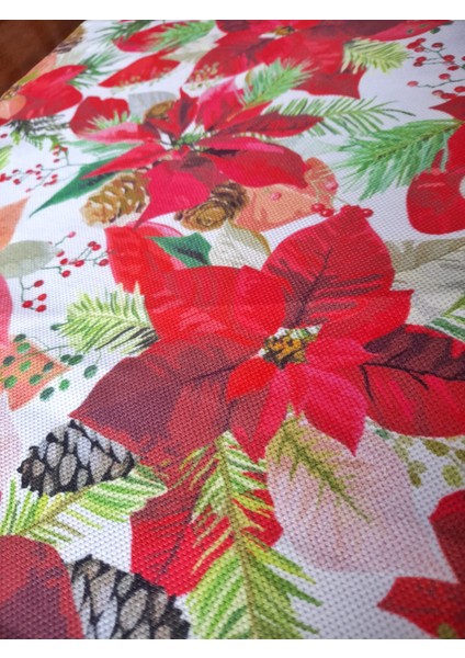 Yılbaşı Kozalaklı Çiçek Desenli Dijital Baskılı Runner fiyatları