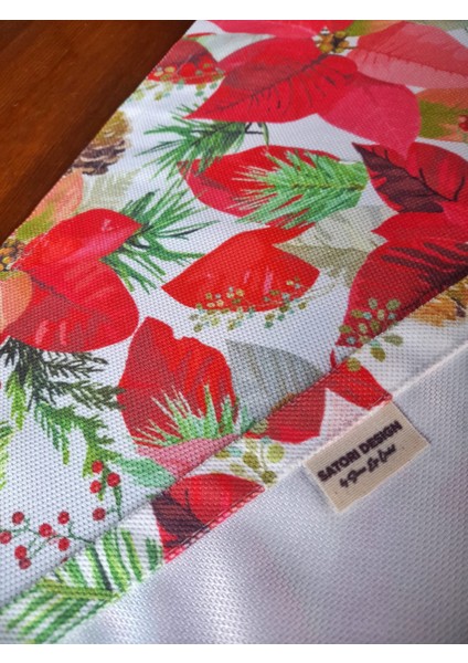 Yılbaşı Kozalaklı Çiçek Desenli Dijital Baskılı Runner modelleri