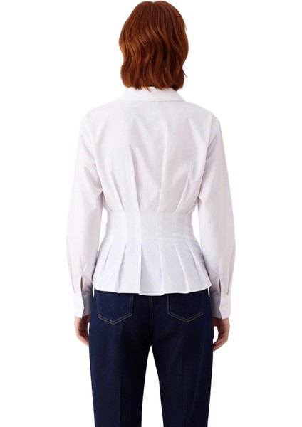 Kadın Kemer Detaylı Pileli Bele Oturan Uzun Kollu Gömlek Modern Şıklık Sunar Gün Boyu Konfor indirimleri