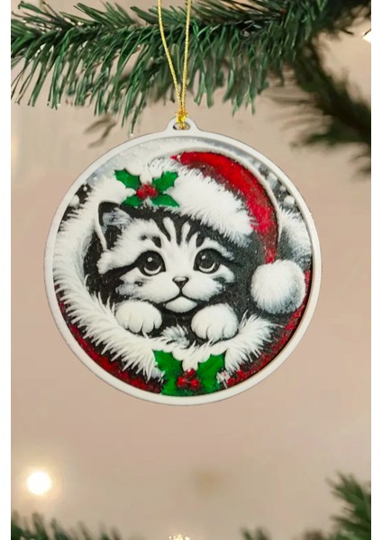 2 Adet Yılbaşı Dekoru, Parti Malzemesi, Kedili Hediyelik Figür