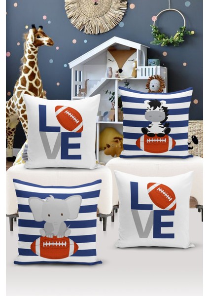 4'lü Kırlent Kılıf Seti Çocuk Bebek Odası Dijital Baskılı