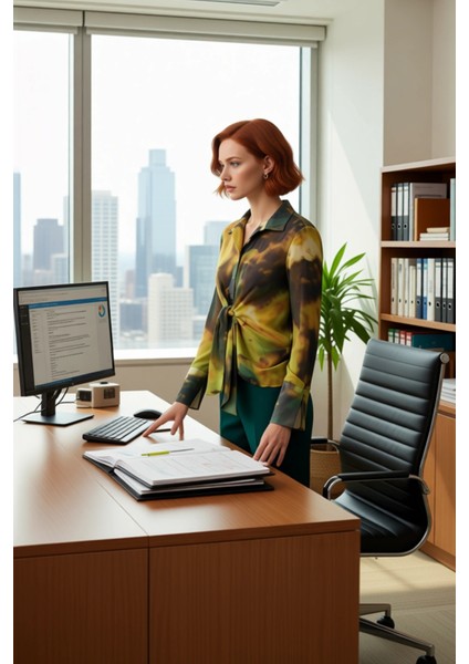 Kadın Şifon Dokuma Soyut Desenli Uzun Kollu Oversize Gömlek Zarafet ve Konforu Bir Arada Sunuyor modelleri