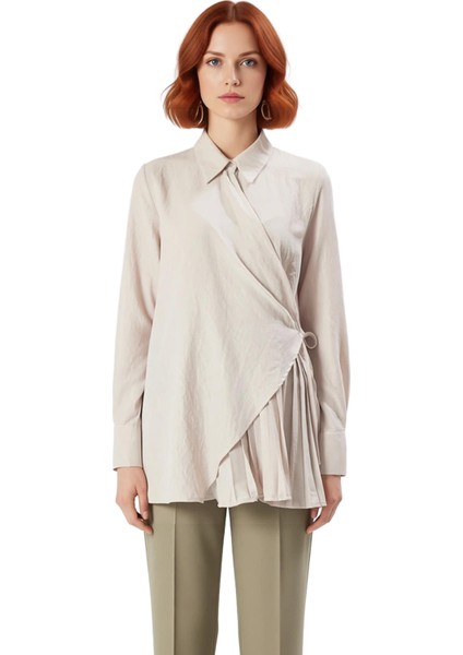 Kadın Düz Dokuma Kruvaze Gömlek Fonksiyonel Dayanıklı Kaliteli Konforlu Estetik Premium Şık