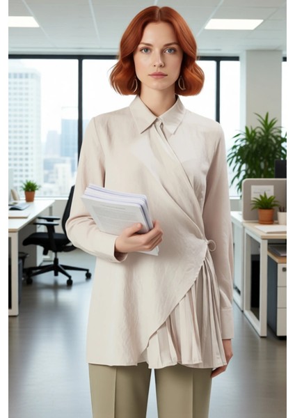 Kadın Düz Dokuma Kruvaze Gömlek Fonksiyonel Dayanıklı Kaliteli Konforlu Estetik Premium Şık fırsatları