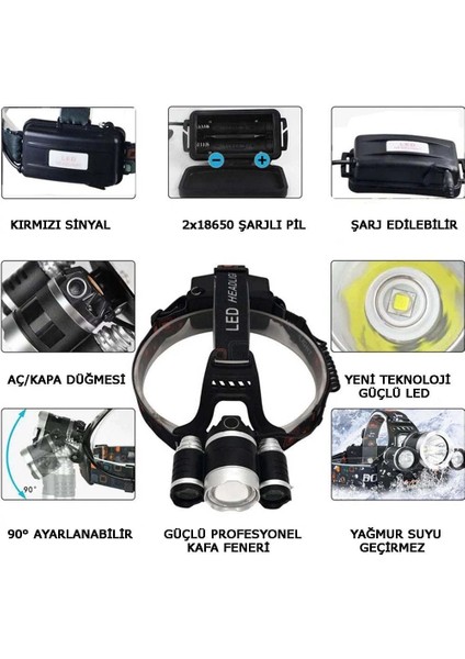 3 Başlıklı Şarjlı Kafa Feneri WT-256