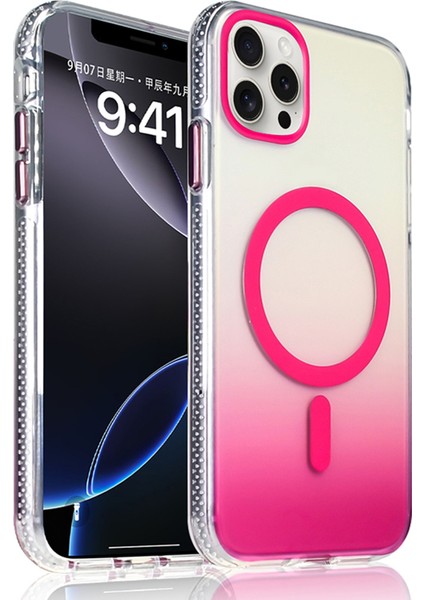 Apple iPhone 15 Pro Max Uyumlu M-Safe Şarj Özellikli Transparan Renk Geçişli Kılıf