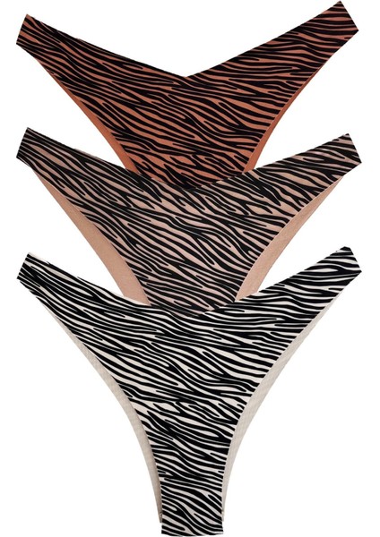 Basic Desenli Lazer Kesim Kadın Brezilya Külot 3'lü Paket-1