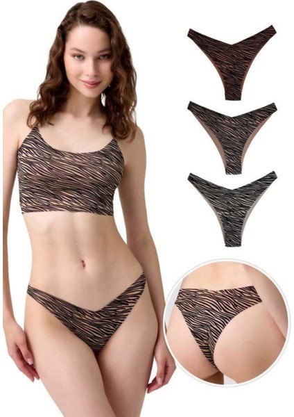 Basic Desenli Lazer Kesim Kadın Brezilya Külot 3'lü Paket-1 fiyatları
