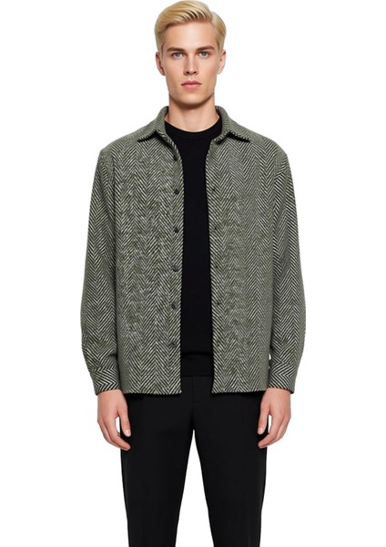 Unisex Balıksırtı Desenli Rahat Kalıp Kışlık Overshirt Gündelik Kombinlerinizin Vazgeçilmezi
