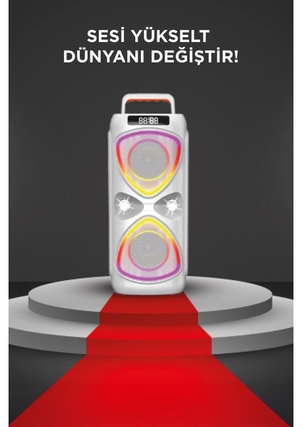 Torıma D78 Beyaz Kablosuz Bluetooth Hoparlör Mikrofonlu LED Işıklı 8W+8W Parti Speaker fiyatları