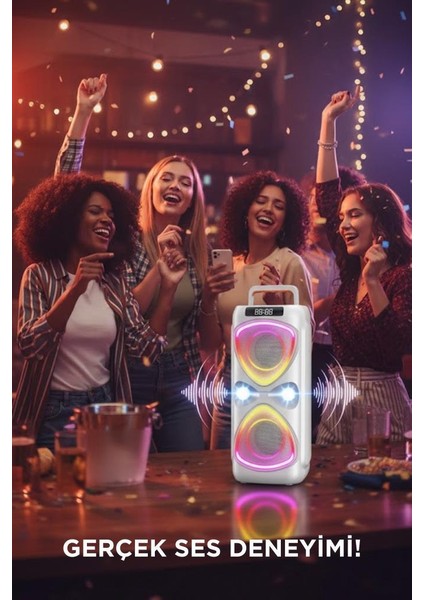 Torıma D78 Beyaz Kablosuz Bluetooth Hoparlör Mikrofonlu LED Işıklı 8W+8W Parti Speaker modelleri