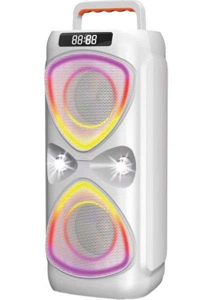 Torıma D78 Beyaz Kablosuz Bluetooth Hoparlör Mikrofonlu LED Işıklı 8W+8W Parti Speaker fırsatları