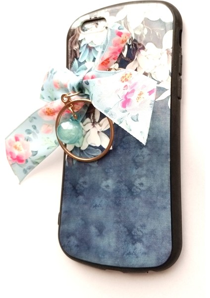 ESLIFETECH26AKSESUAR Apple Iphone 7/8 Uyumlu Çiçekli Baskılı Yüzüklü Kurdeleli Koruyucu Sert Kılıf-Mavi modelleri