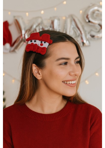 Yılbaşı Temalı Noel Baba Figürlü Keçe Saç Tokası 2li Set Parti Aksesuarı Kırmızı Beyaz Model 3