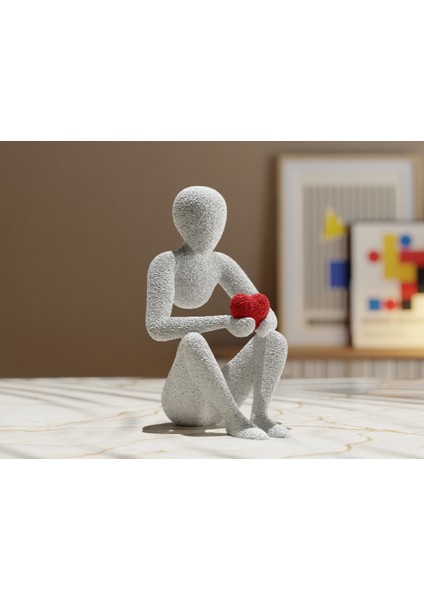 Minimalist Düşünen Figür - Kırmızı Kalpli 3D Baskı Dekoratif Heykel | Pla Malzeme fiyatları