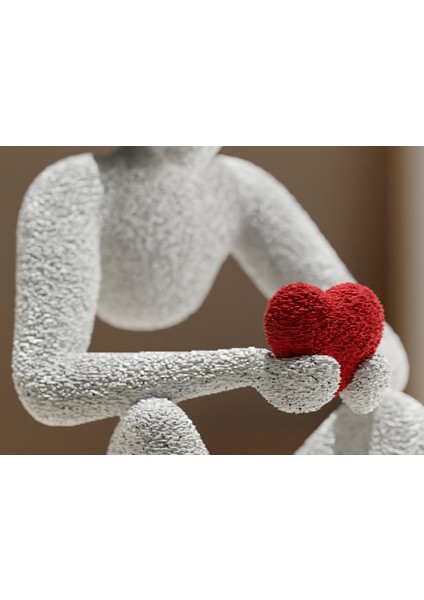 Minimalist Düşünen Figür - Kırmızı Kalpli 3D Baskı Dekoratif Heykel | Pla Malzeme modelleri