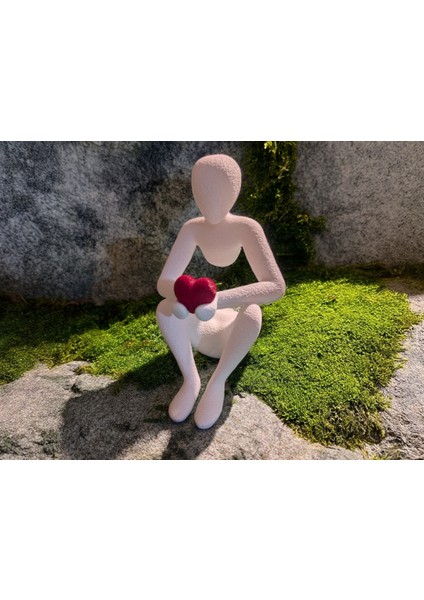 Minimalist Düşünen Figür - Kırmızı Kalpli 3D Baskı Dekoratif Heykel | Pla Malzeme fırsatları