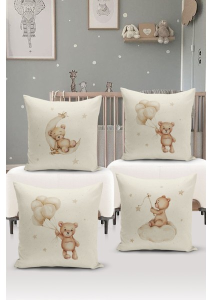 4'lü Kırlent Kılıf Seti Çocuk Bebek Odası Dijital Baskılı